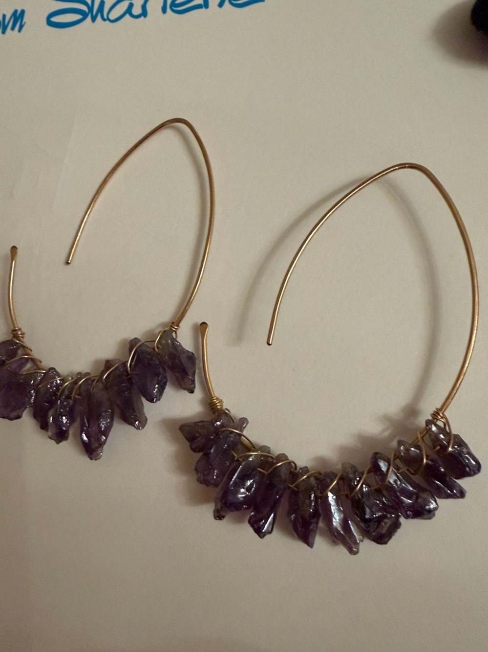 Gold plated earrings w/real amethysts  handmade like new!